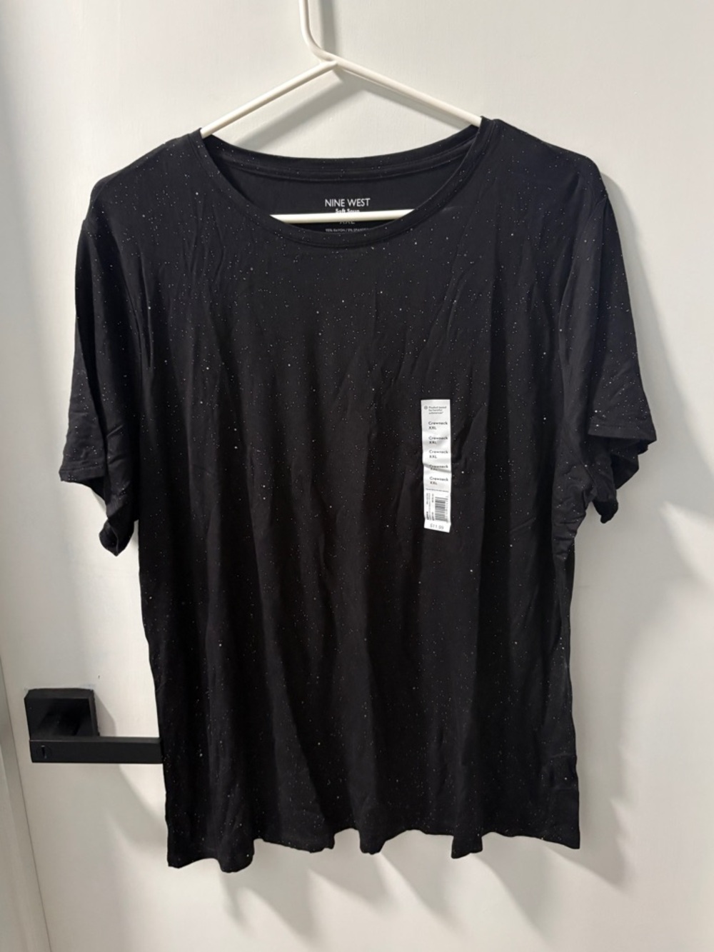 Nine West Women’s Glitter Black Crew Neck T‑Shirt